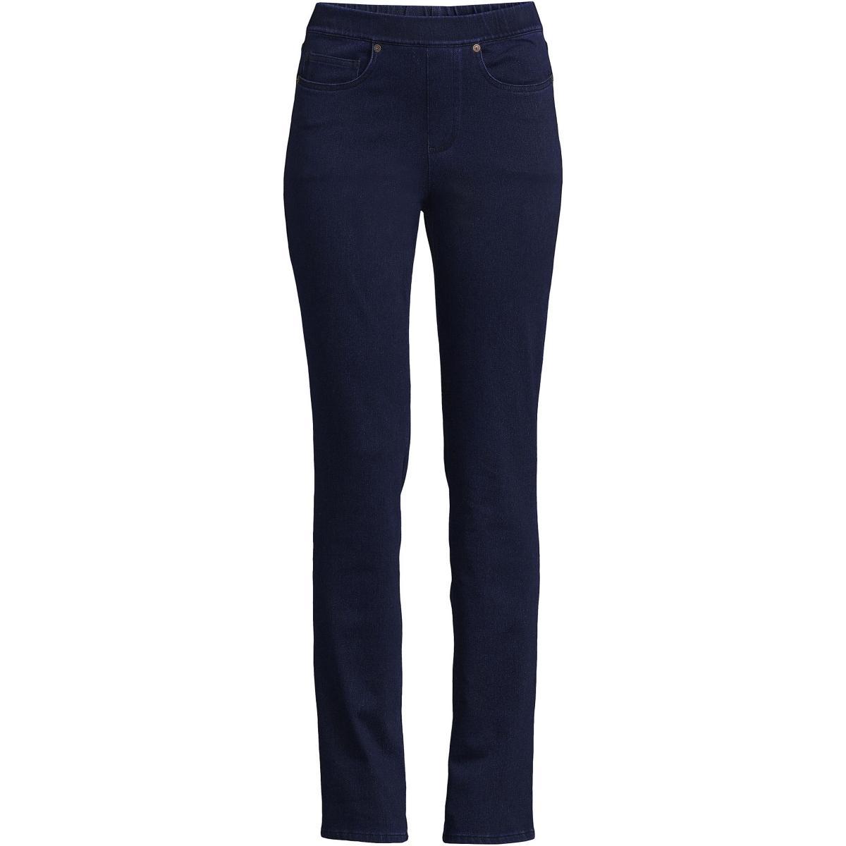 Petite Lands' End Starfish Mid-Rise Pull-On Straight Jeans, Women's, Size: Medium Petite, Medium  Blue Product Image