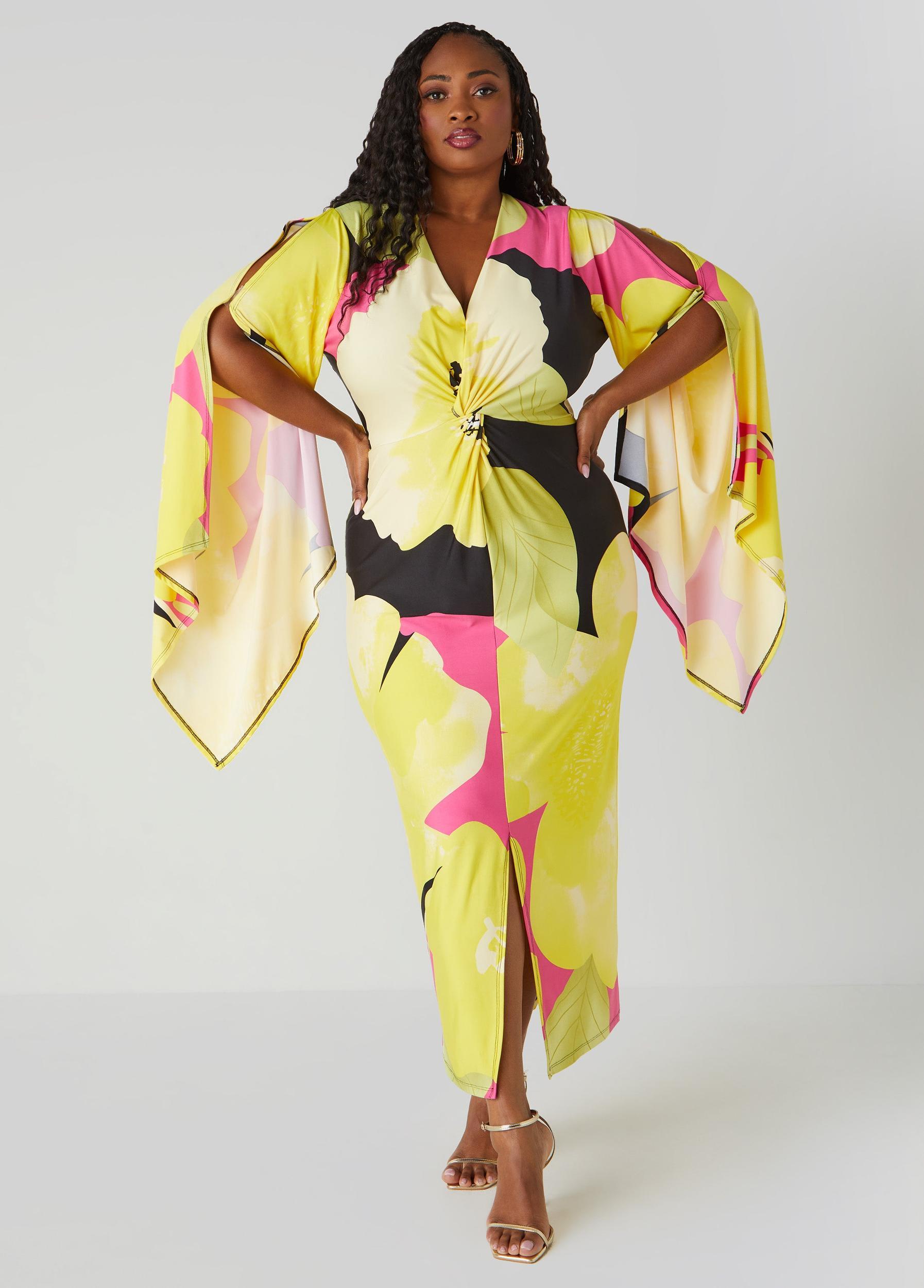 Plus Size Drama Sleeved Floral Dress Ashley Stewart Product Image