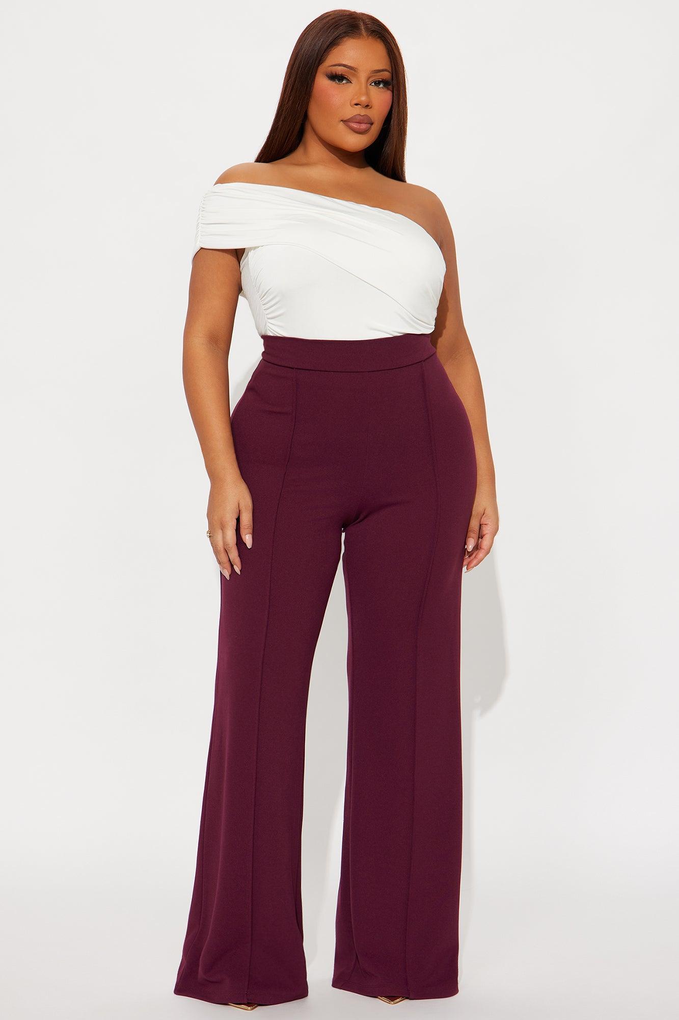 Victoria High Waisted Dress Pants - Burgundy Product Image