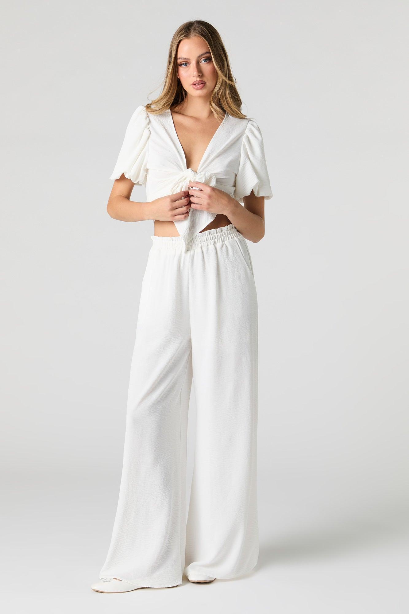 Tie Front Puff Sleeve Crop Top Female Product Image