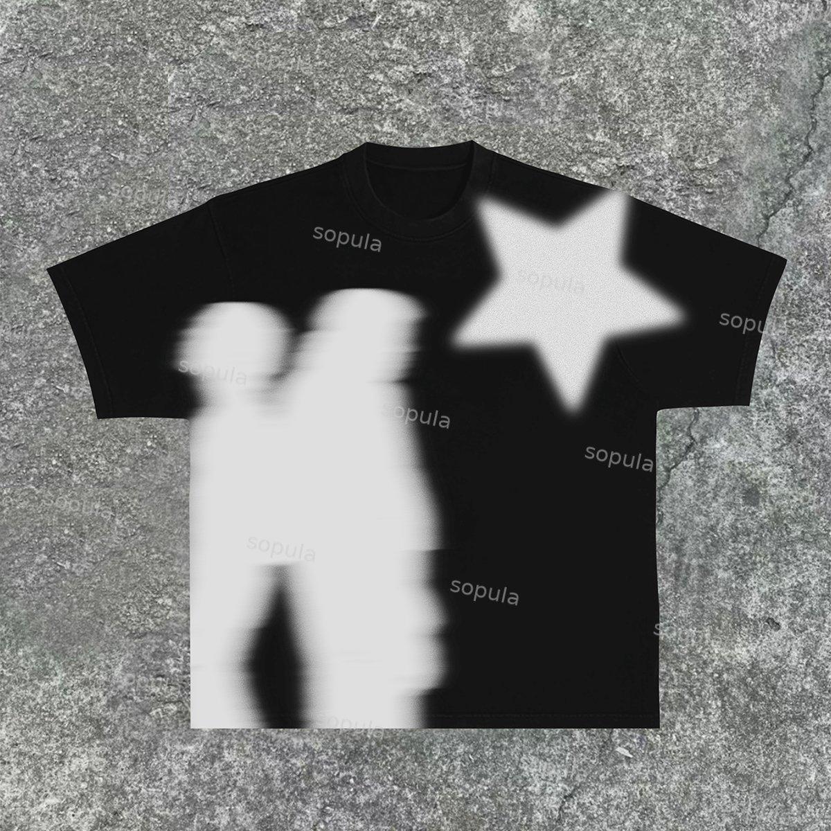 Men's Casual Virtual Shadow Graphics Cotton Short Sleeve T-Shirt Product Image