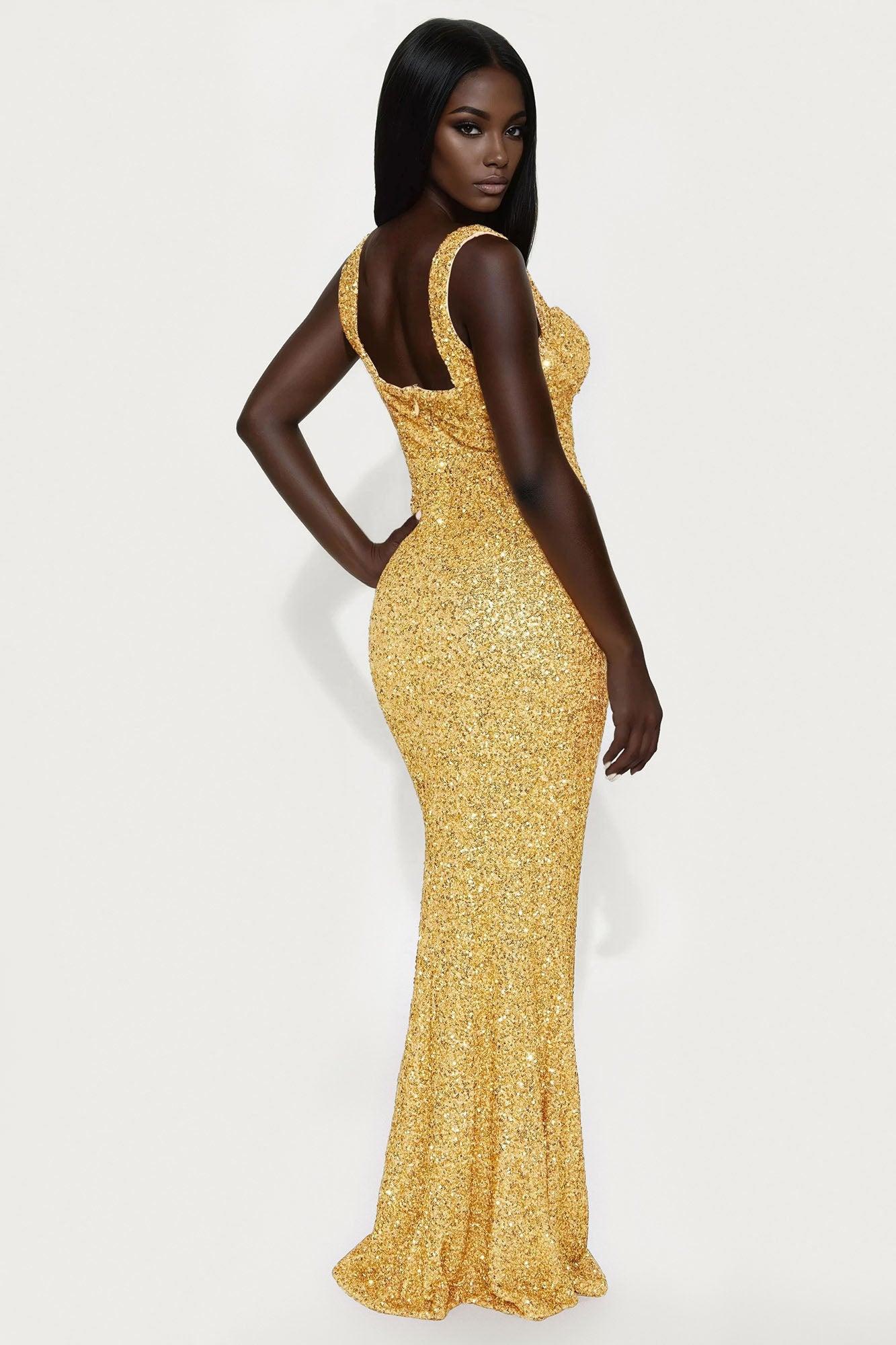 Alora Sequin Maxi Dress - Gold Product Image