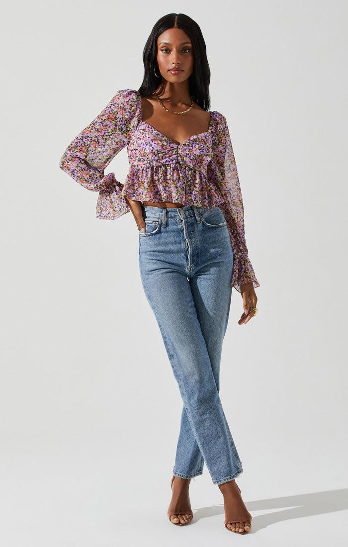 ASTR the Label | Luann Top | Purple Navy Floral  FINAL SALE Product Image
