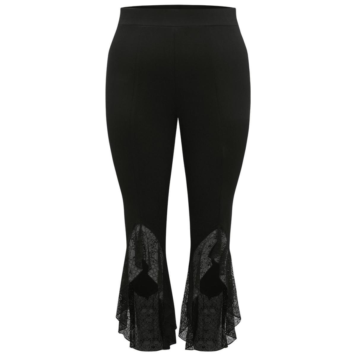 Plus Size Halloween Lace Patchwork Arc Hem Bootcut Pants Women Black Elegant Bootcut High Rise Festival-Halloween Pants BloomChic 26/4X Product Image