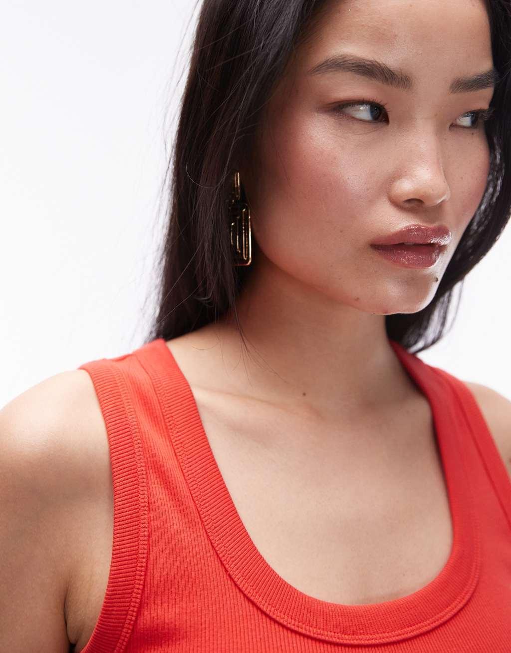 Topshop scoop neck crop tank top in red Product Image