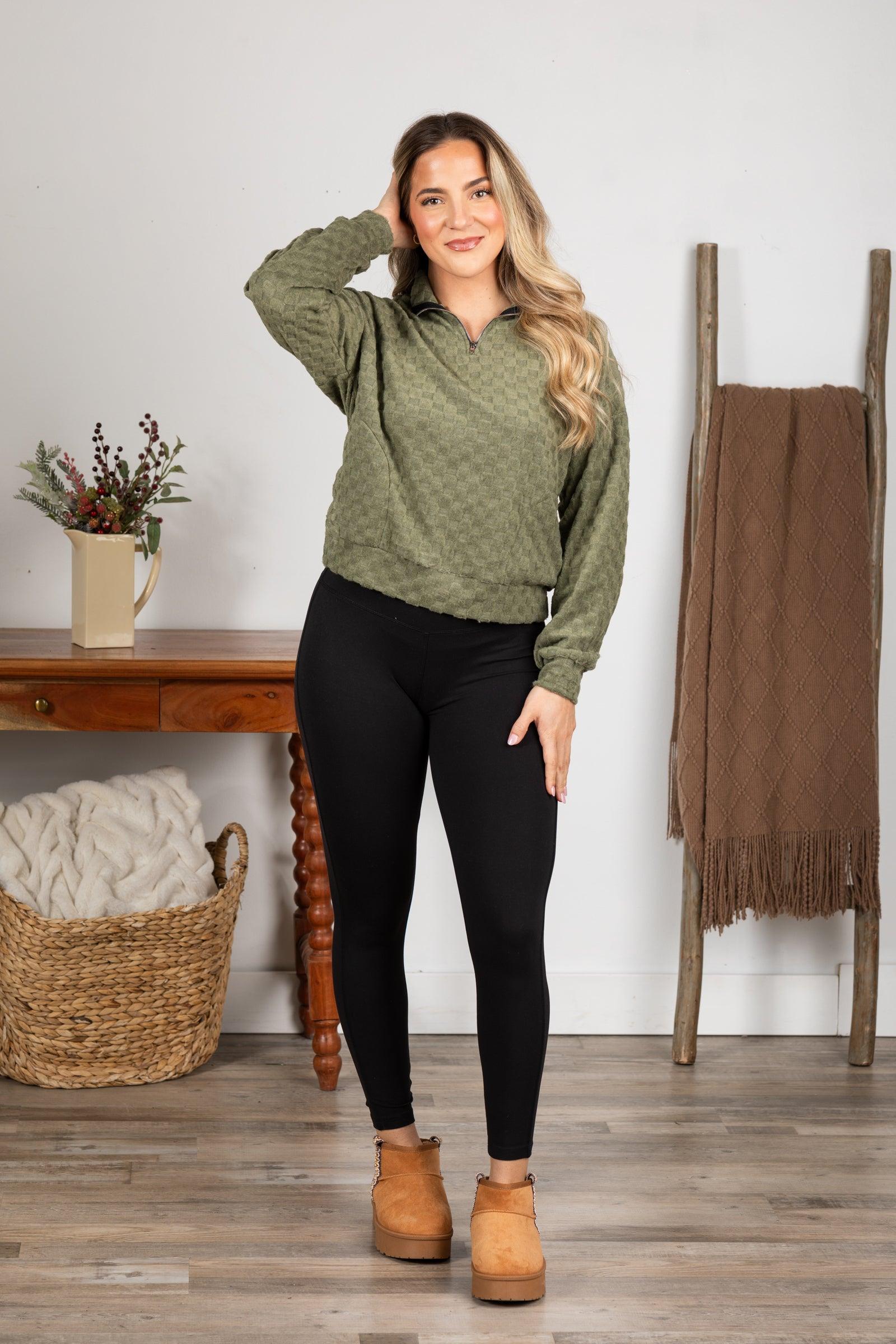 Fuzzy Checkered 1/4 Zip Knit Top Product Image