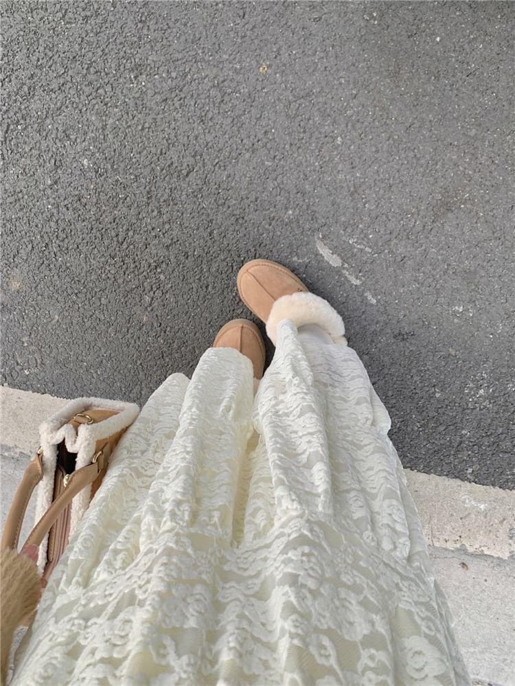 High Rise Lace Maxi A-Line Skirt Product Image