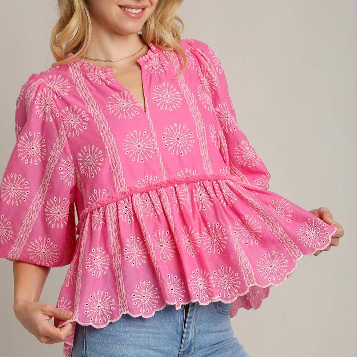 Embroidered Peplum Top Product Image