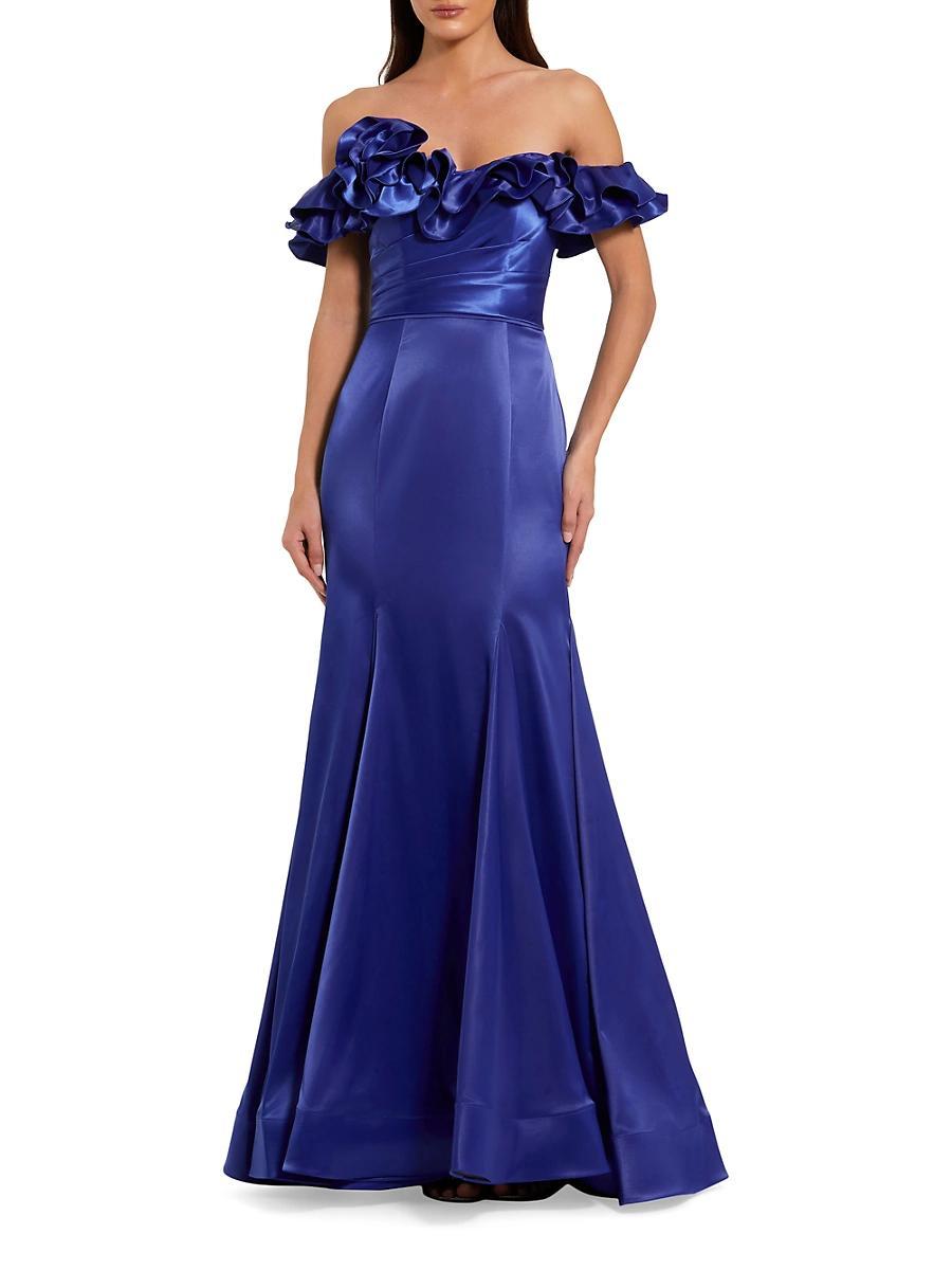 Womens Satin Ruffled Off-The-Shoulder Mermaid Gown Product Image