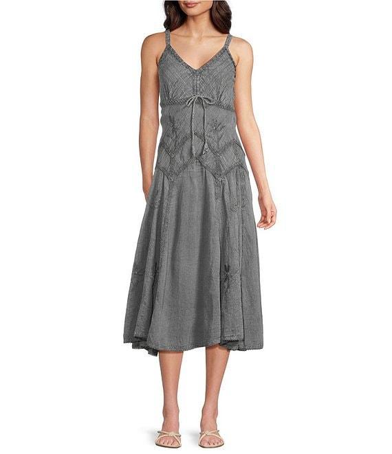 Scully Spaghetti Strap Front Tie Embroidered Midi Dress Product Image
