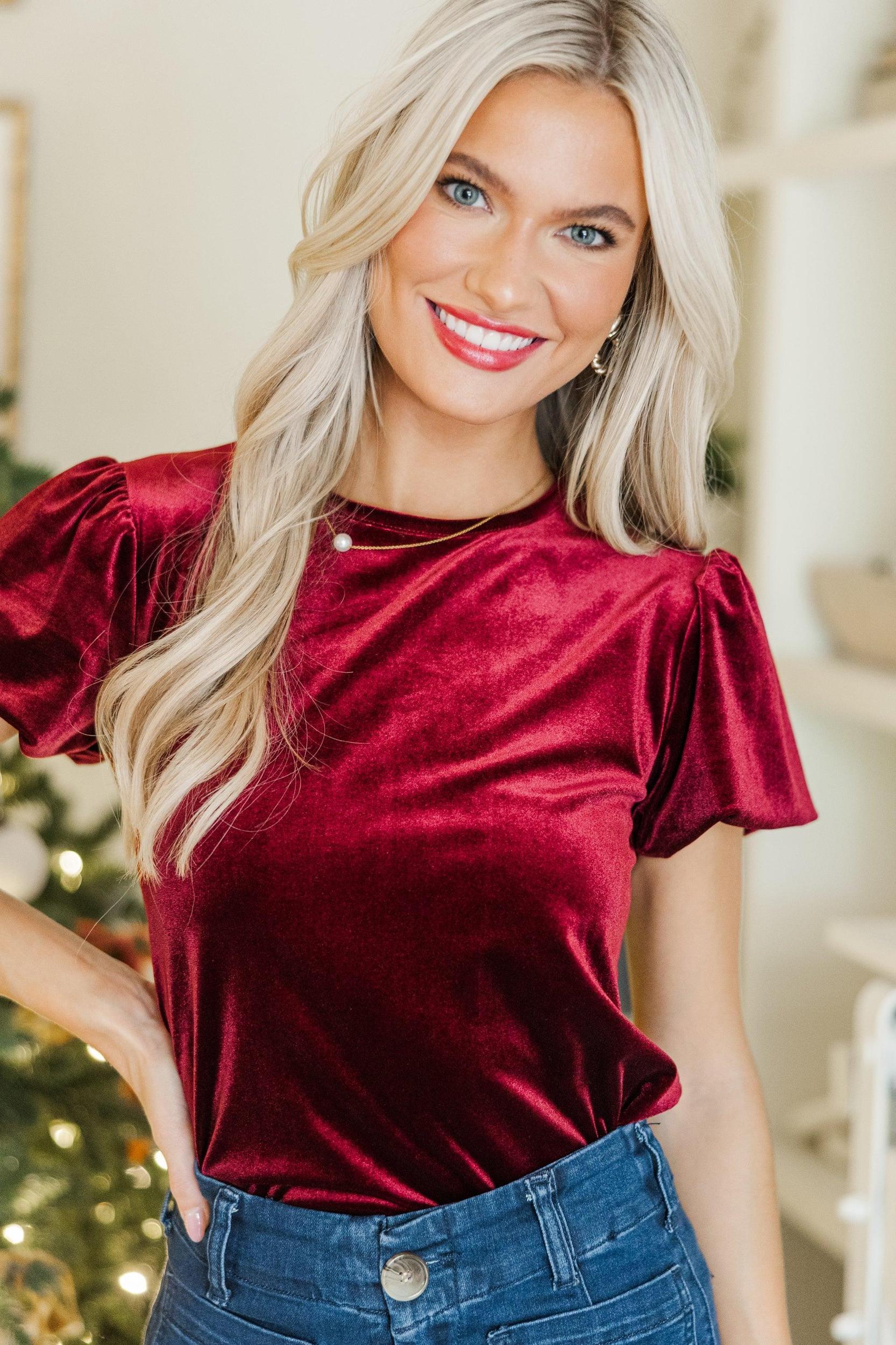 Got It All Red Velvet Blouse Female Product Image