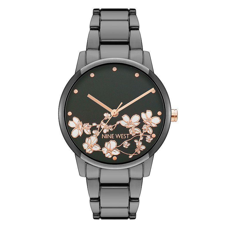Nine West Women's Flower Dial Two Tone Watch, Size: Medium, Grey Product Image