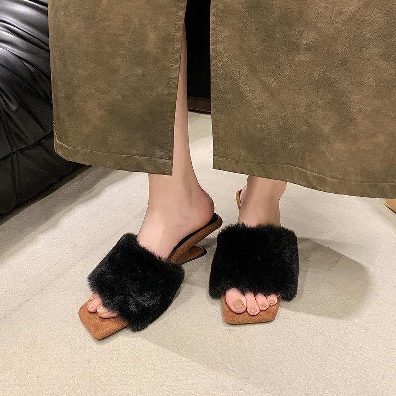 Fluffy Wedge Slide Sandals Product Image