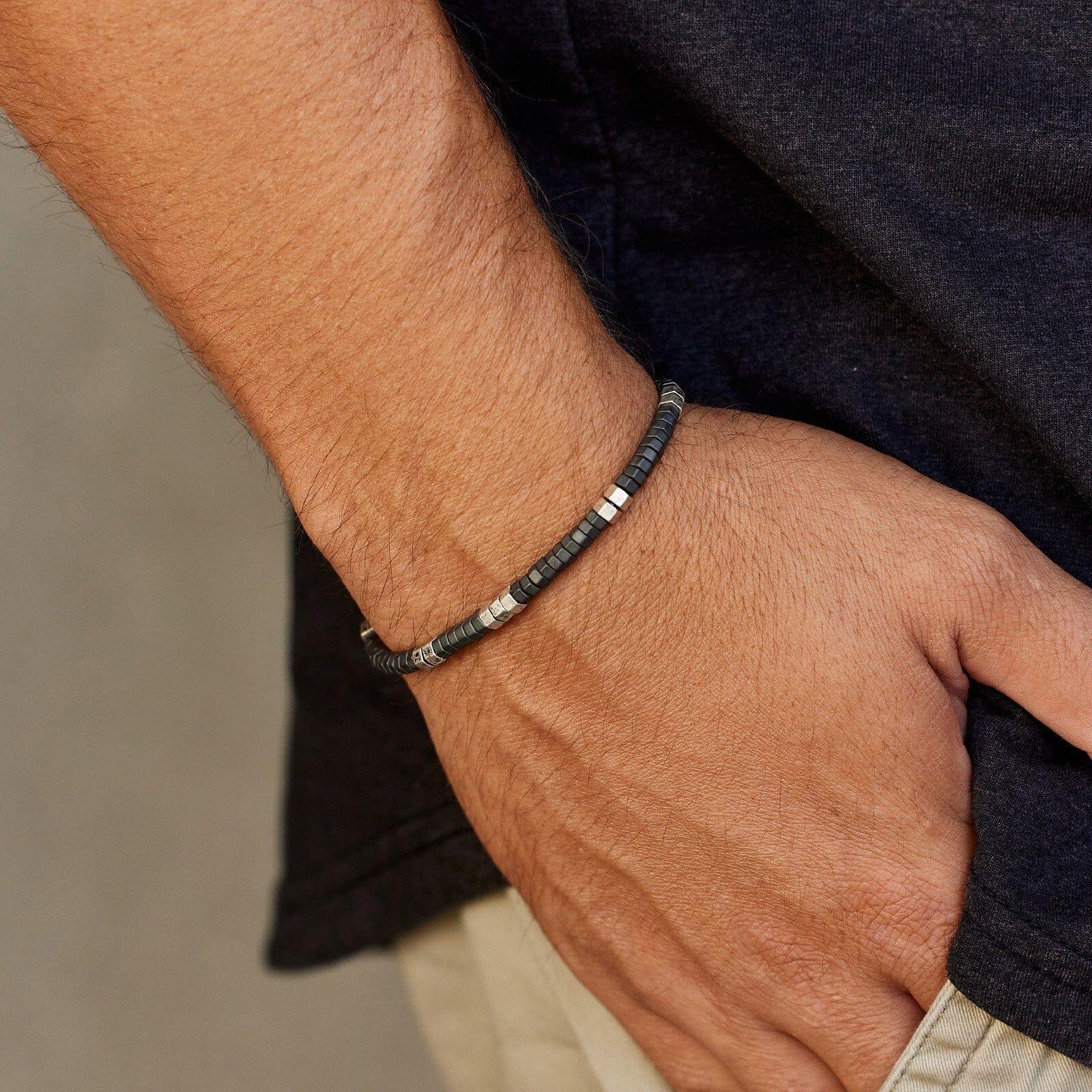 Men's Faceted Pyrite Stretch Bracelet Male Product Image