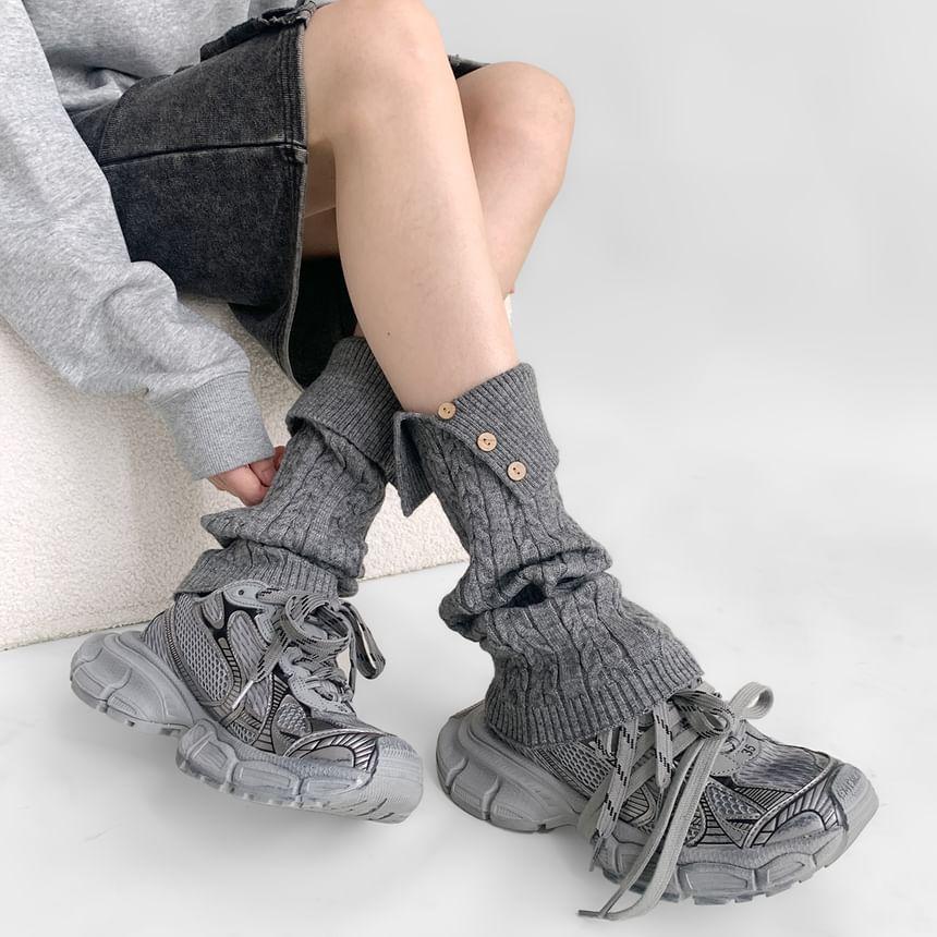 Plain Button Cable Knit Leg Warmers Product Image