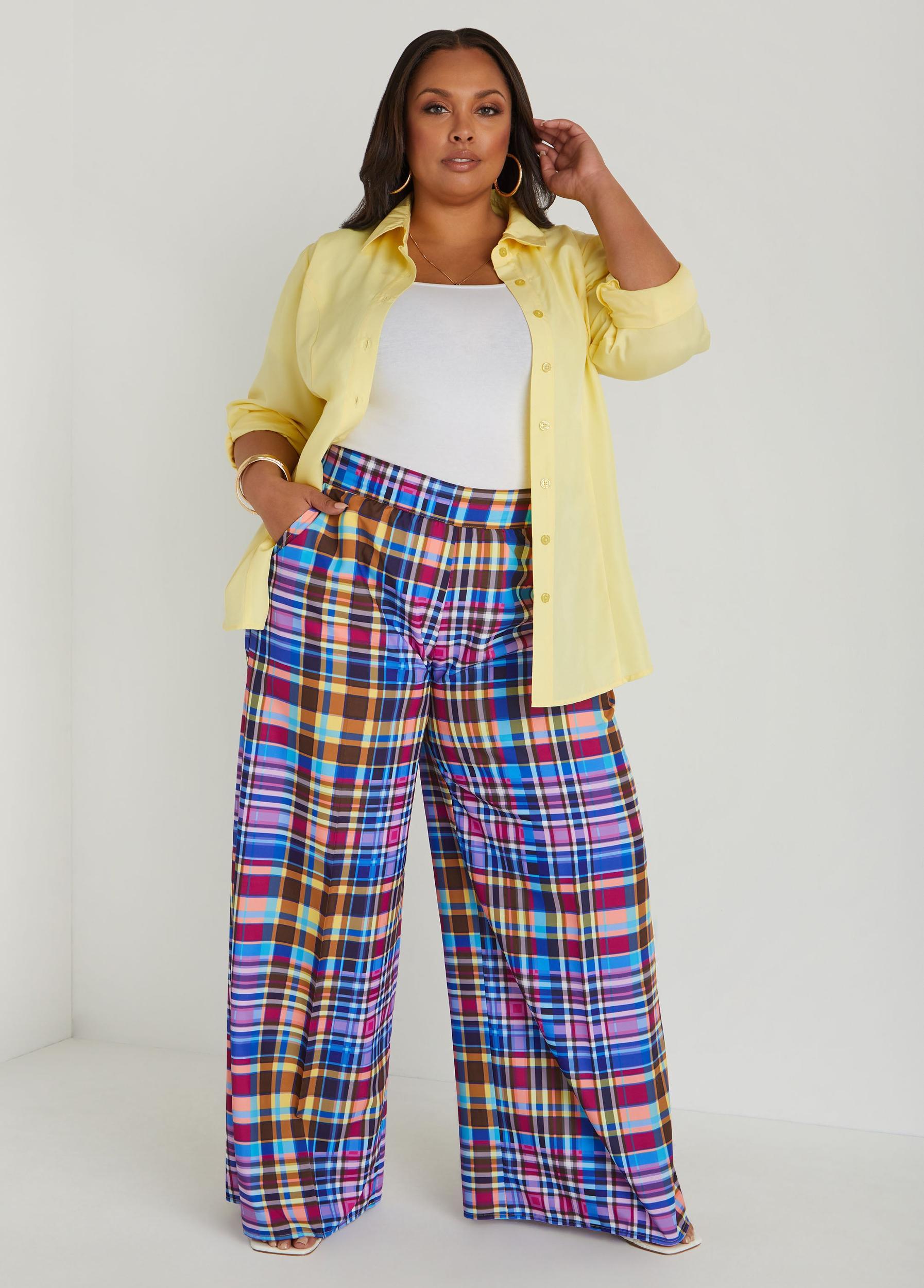 Plaid High Rise Wide Leg Pants Product Image