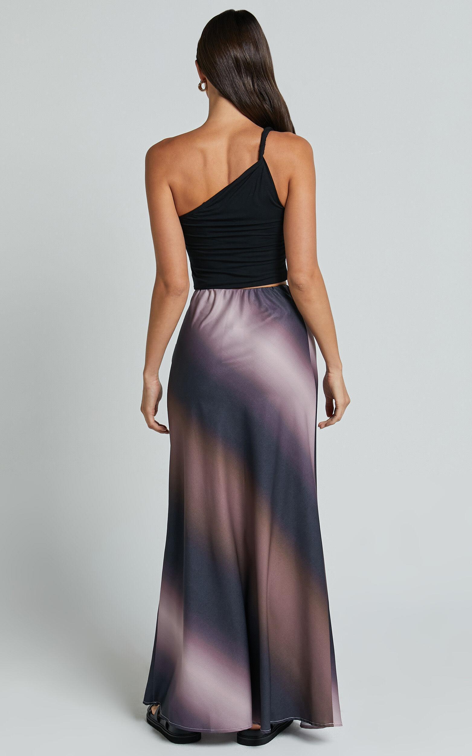 Michaela Maxi Skirt - High Waisted Slip Satin Skirt in Dusk Ombre Product Image