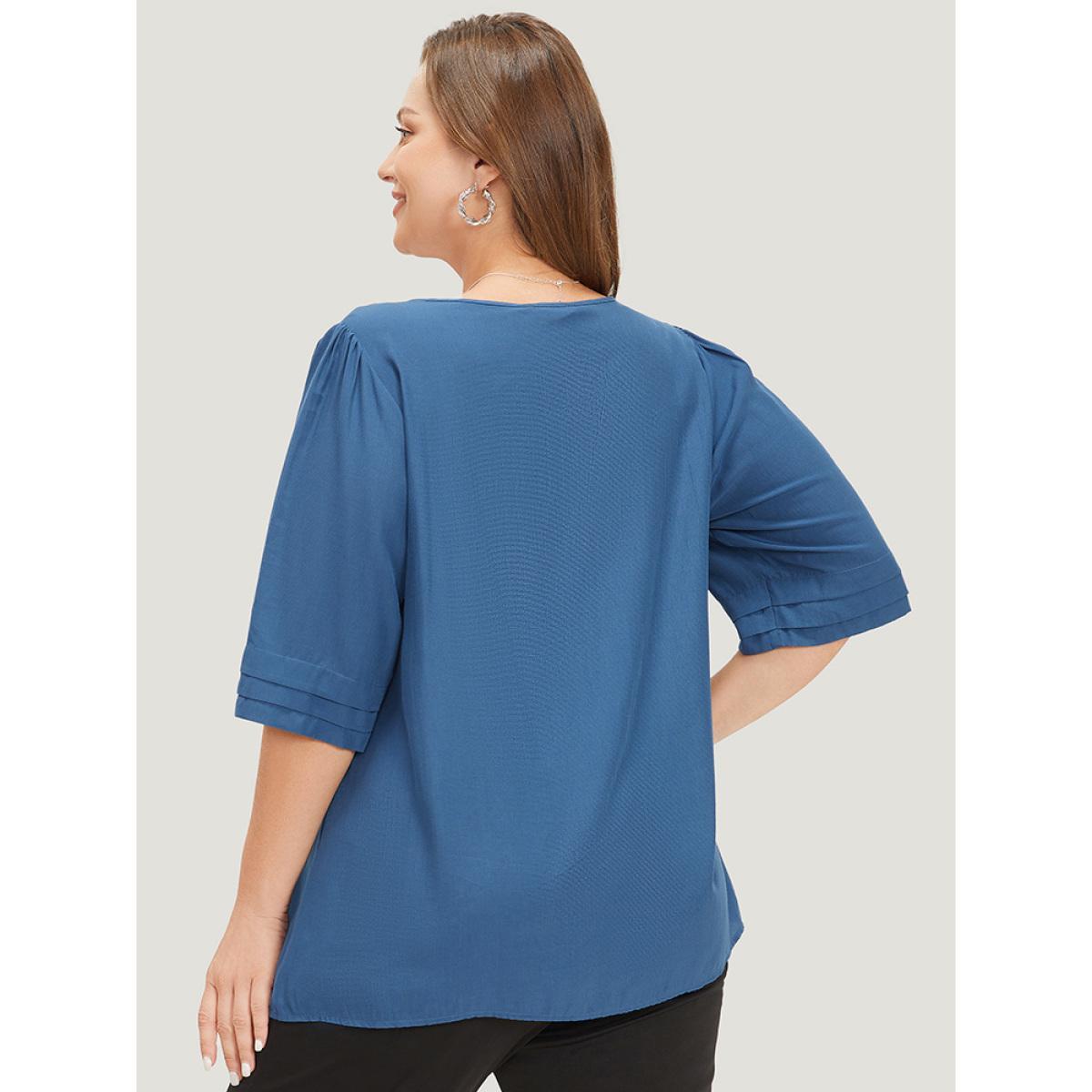 Plus Size Aegean Plain Knot Neck Half Sleeve Layered Blouse Women Office Half Sleeve Tie Neck Work Blouses BloomChic 18-20/2X Product Image