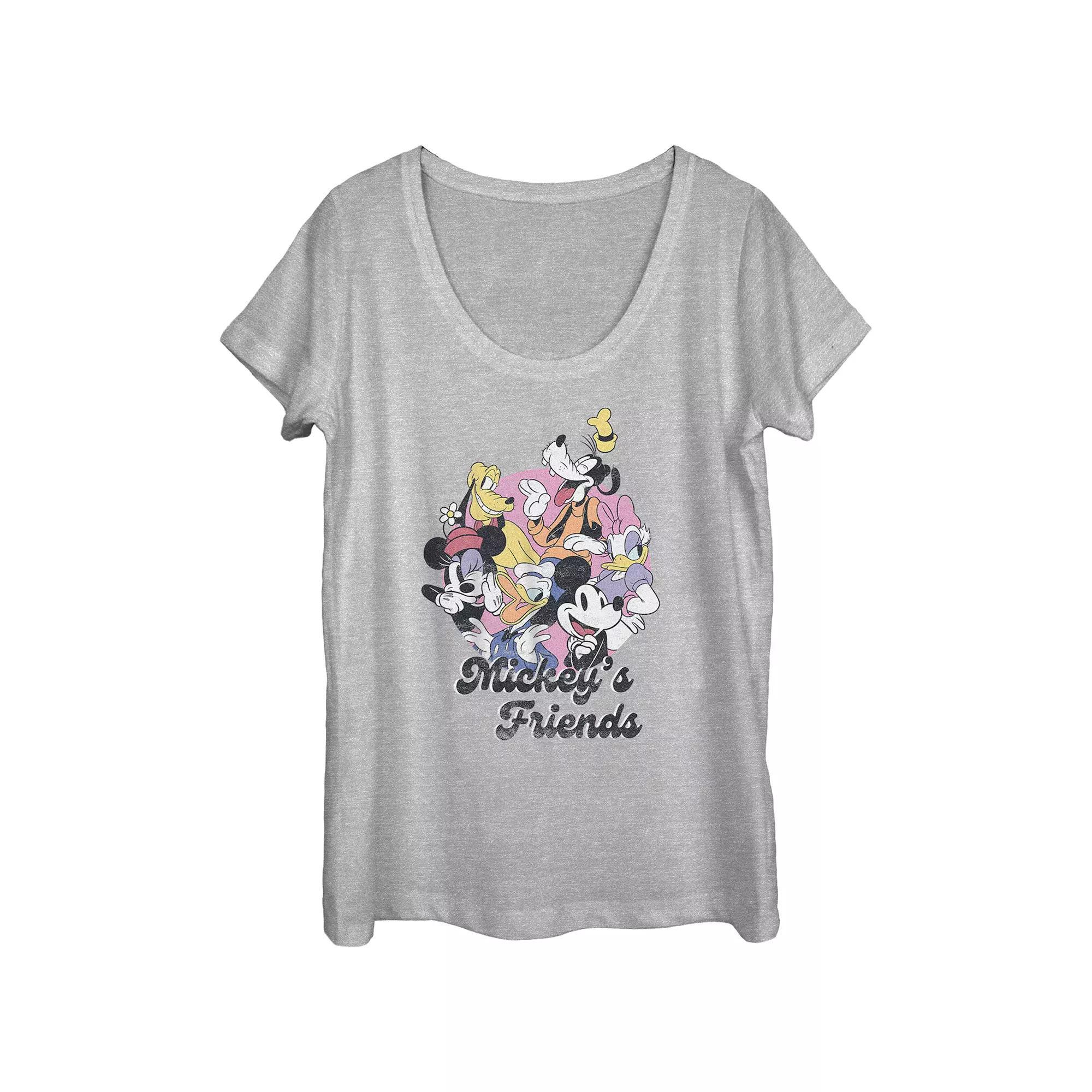 Disney's Mickey Mouse And Friends Laughing Scoop Neck Juniors' Graphic Tee, Women's, Size: XL, Athletic Grey Product Image