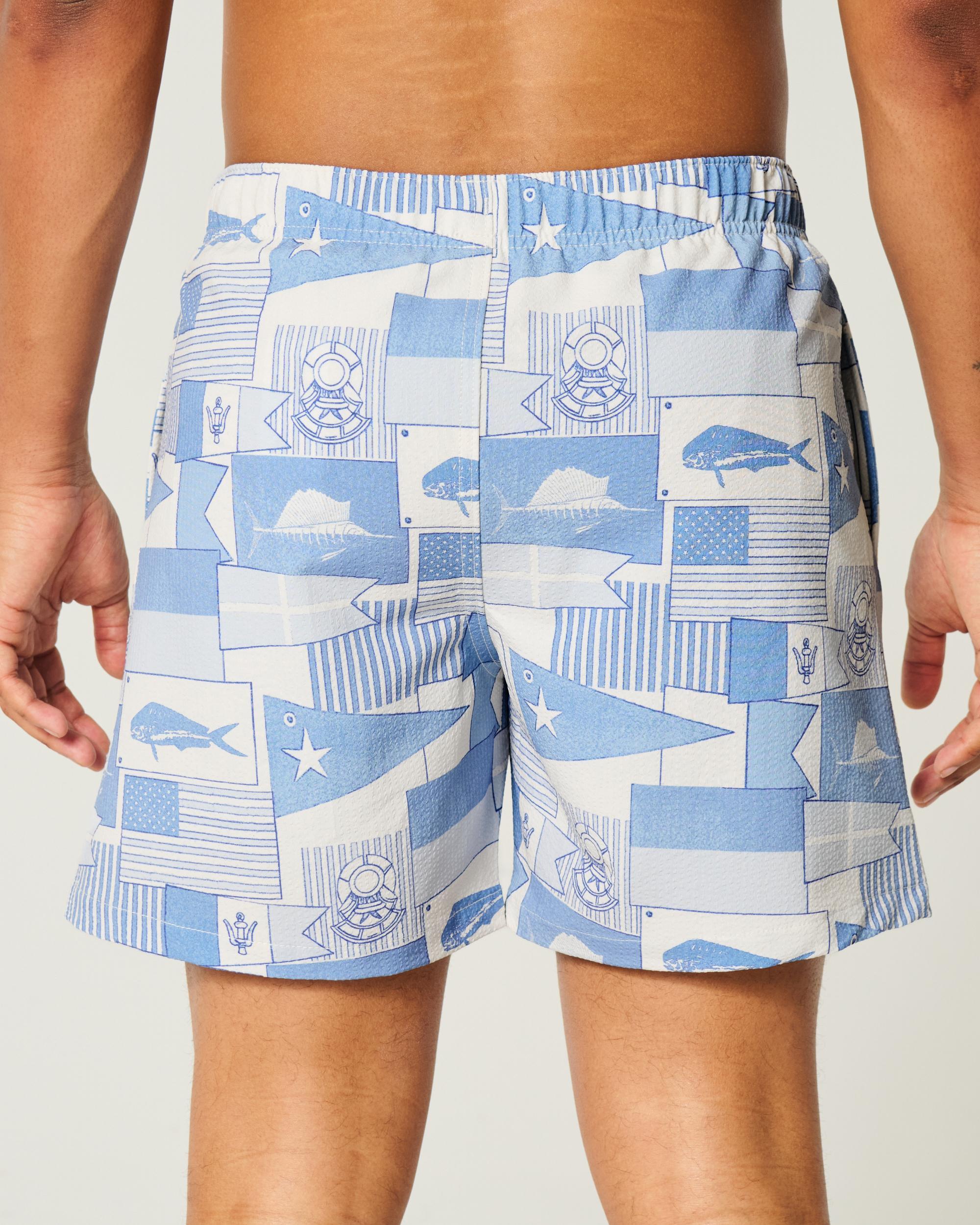 Mid-Thigh Seersucker Volley Swim Trunks Product Image