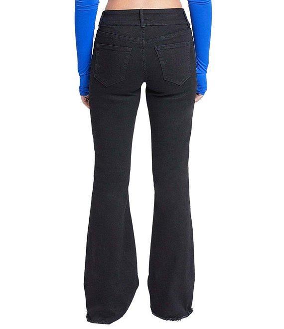 YMI Jeanswear Low Rise Denim Belt Frayed Hem Flare Jeans Product Image