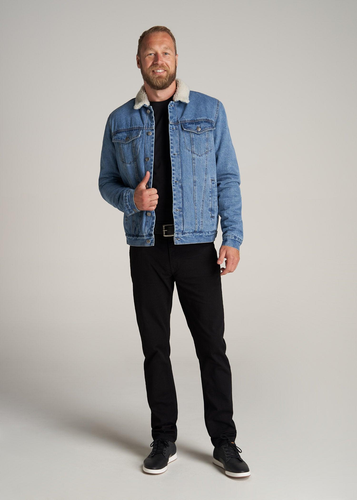 Denim Sherpa Tall Men's Jacket in Stonewash Blue Product Image