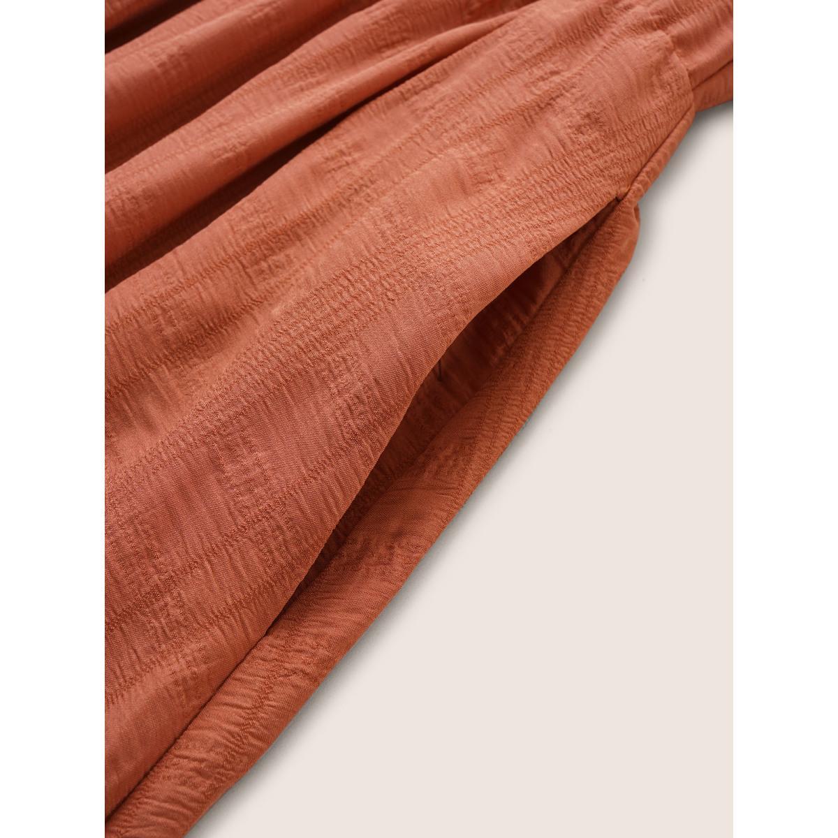 Plus Size Plisse Notched Ruffle Trim Layered Hem Dress Chocolate Women Elegant Non Notched collar Long Sleeve Curvy Midi Dress BloomChic 18-20/2X Product Image