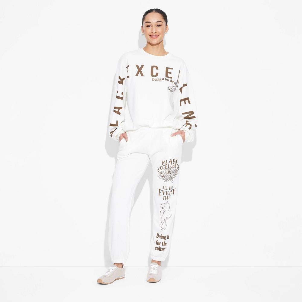 Women's Black Excellence Graphic Joggers - Off-White XS: Modern Lux, Lightweight Knit, 28" Inseam Product Image