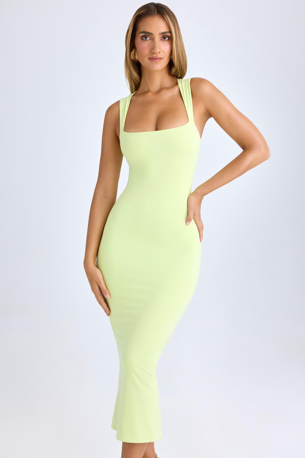 Modal Square-Neck Midi Dress in Matcha Green Product Image