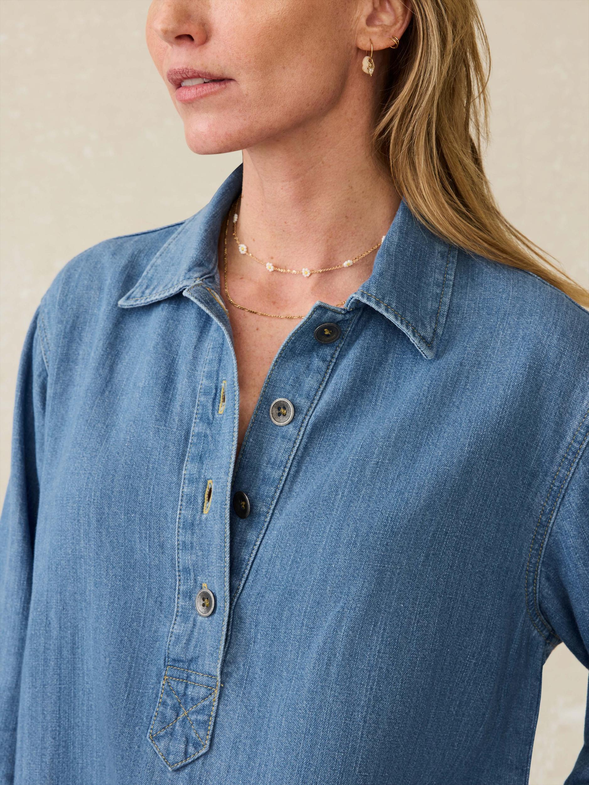 Linen Denim Oceanview Blouse - Coastal Cloud Wash Female Product Image