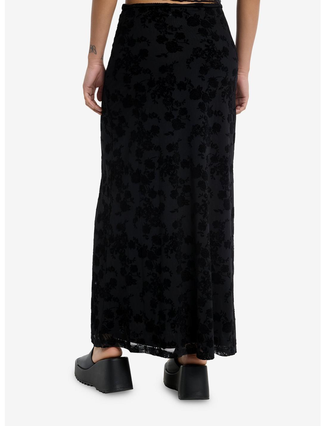 Daisy Street Black Floral Flocked Maxi Skirt Product Image