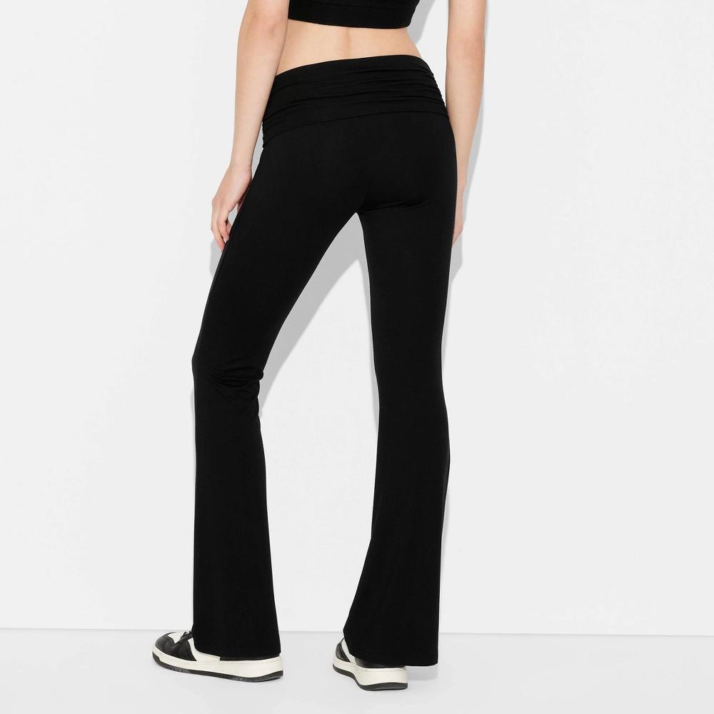 Women's Mid-Rise Foldover Flare Pants - Wild Fable™ Black S: Slim Fit, Elastic Waist, 30.75" Inseam Product Image