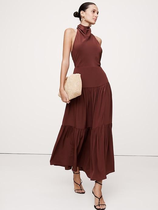 Matte Silk Halter Maxi Dress Product Image