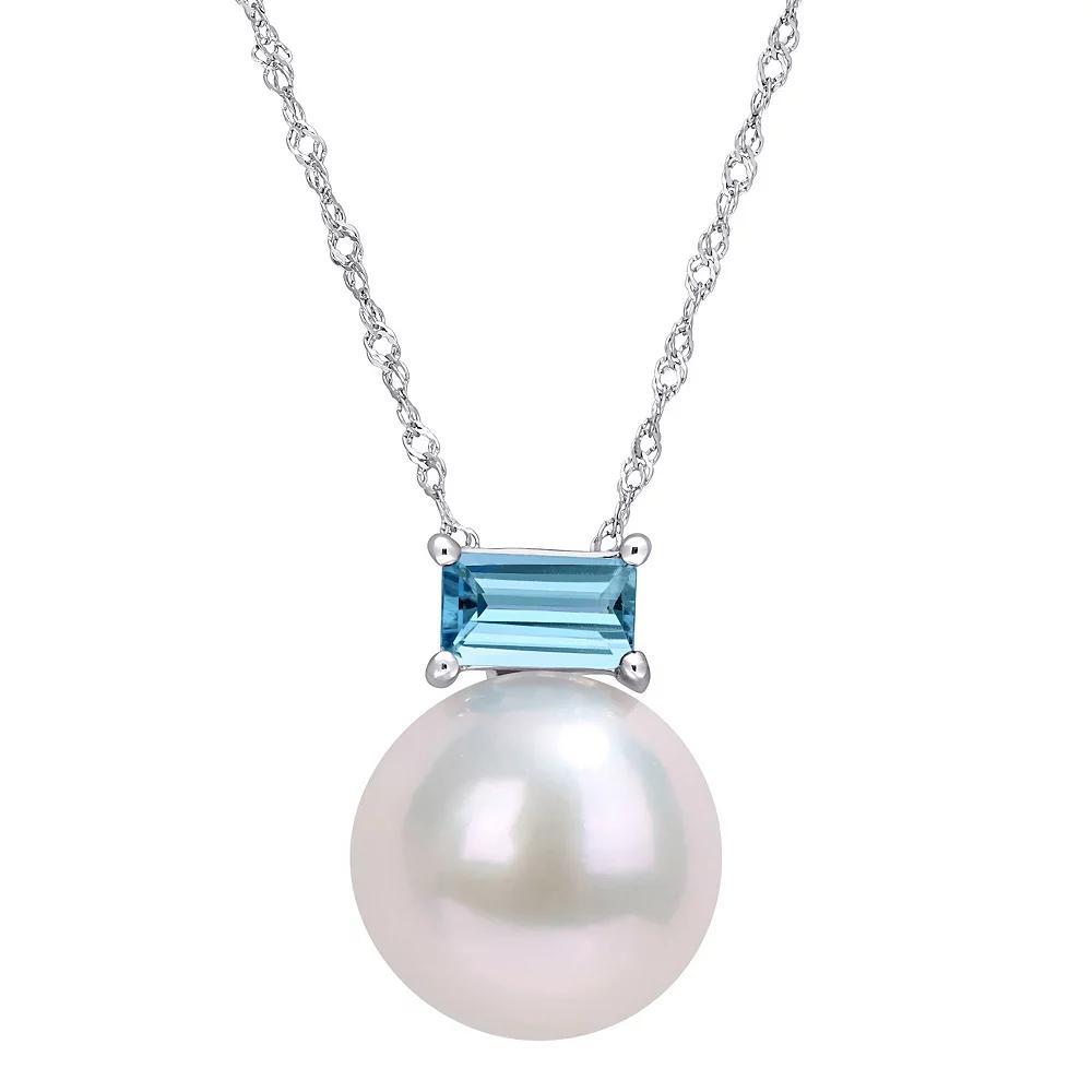 Stella Grace 10k White Gold Freshwater Cultured Pearl & Blue Topaz Stud Pendant Necklace, Women's, Size: 17", 10k Gold Product Image