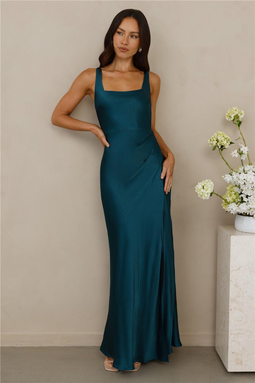 The Evelina Satin Maxi Dress Teal Product Image