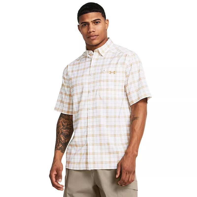 Men's Under Armour UPF 30 Drift Tide 2.0 Plaid Performance Short Sleeve Button-Down Shirt, Size: Medium, Fox Product Image