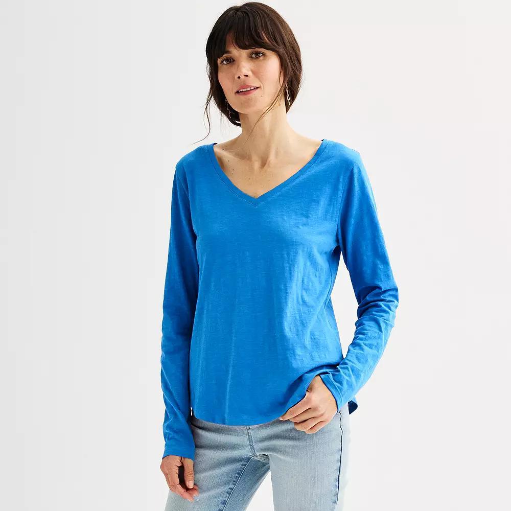 Petite Sonoma Goods For Life Everyday Long Sleeve V-Neck T-Shirt, Womens Grey Product Image