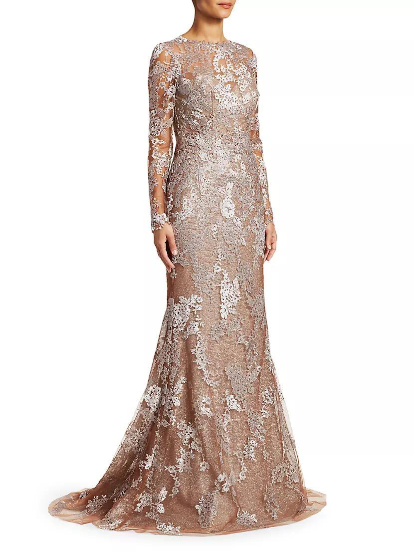 Floral-Embroidered Trumpet Gown Product Image