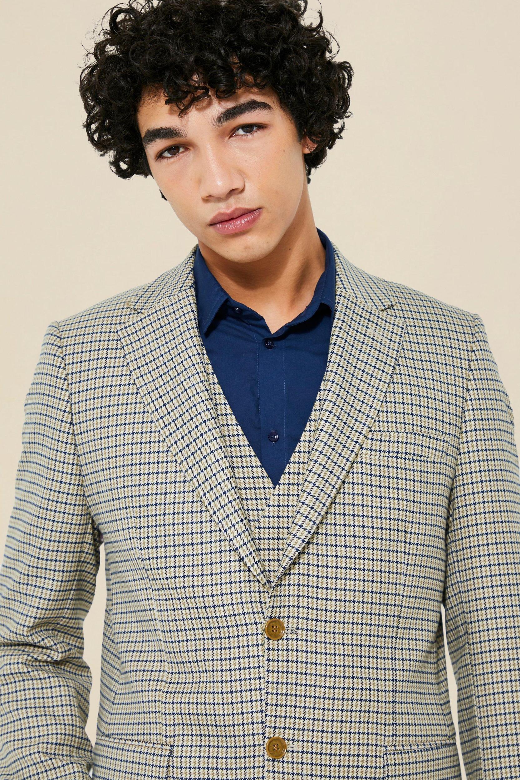 Single Breasted Slim Dogtooth Suit Jacket | boohooMAN USA Product Image