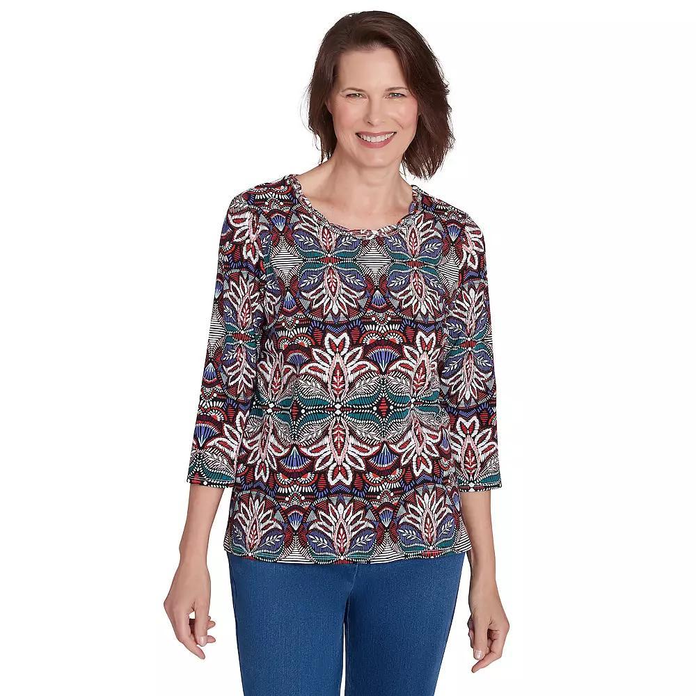 Petite Alfred Dunner Abstract Leaf Print Top, Women's, Size: Medium Petite, Multi Blue Product Image