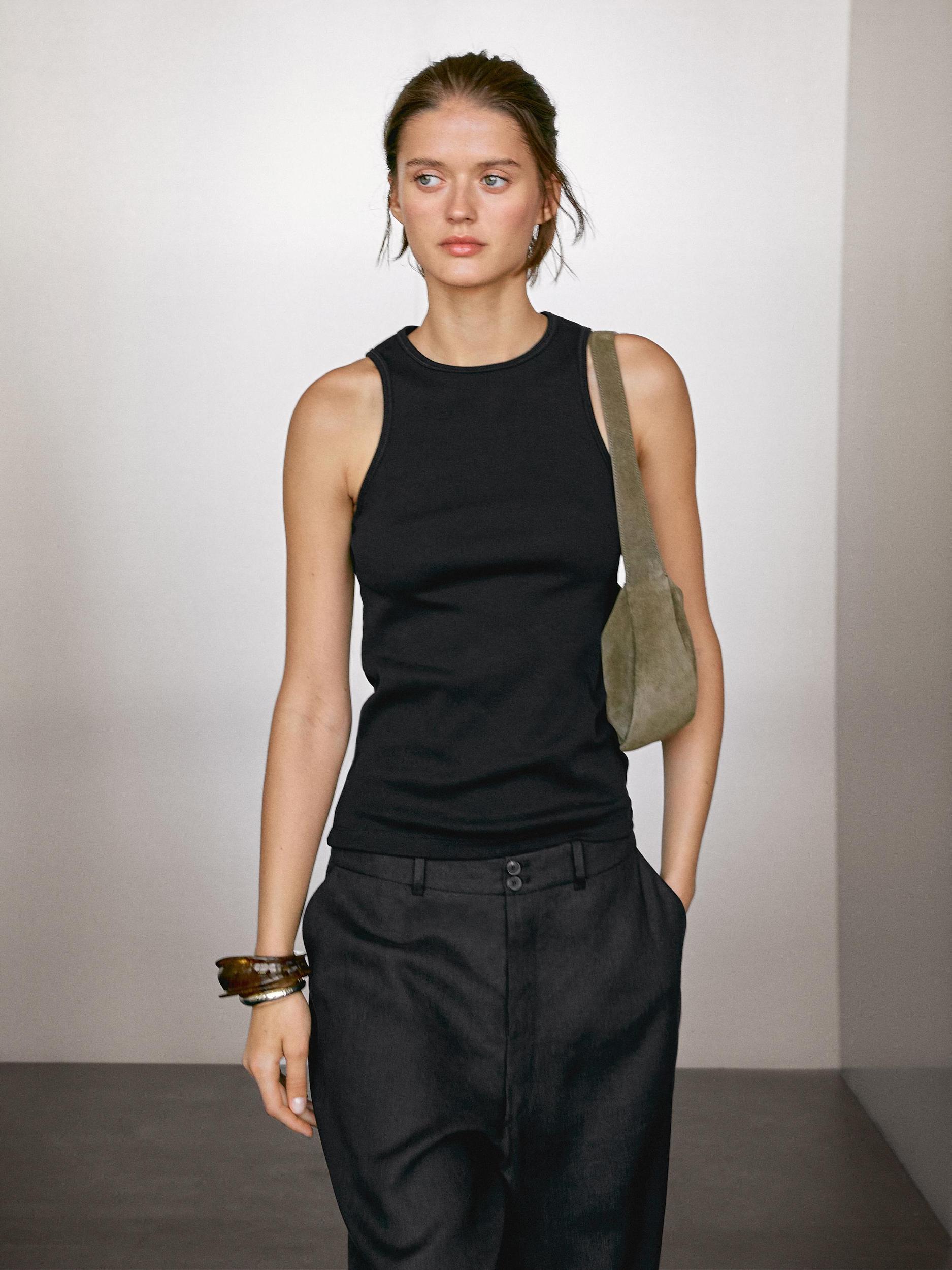 Cotton blend halter-neck top Product Image