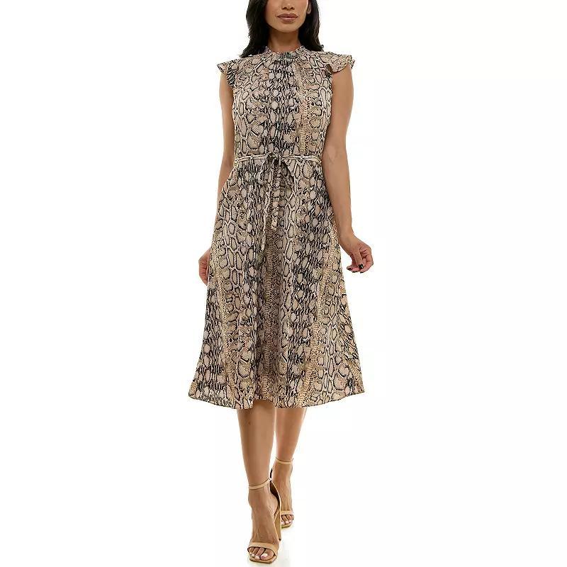 Womens Nina Leonard Smocked Flutter Sleeve Print Dress Product Image