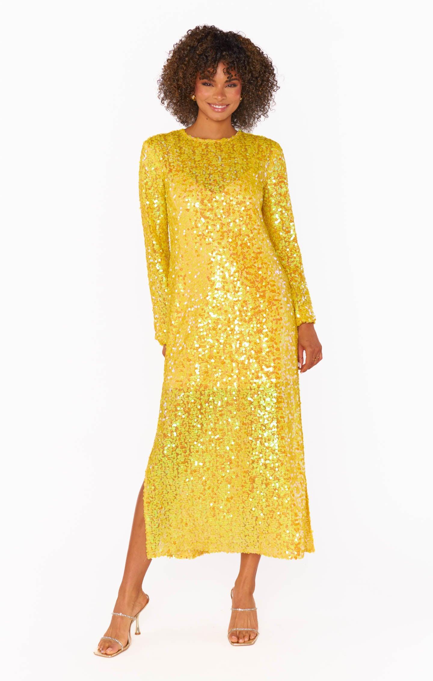 Calypso Midi Dress ~ Yellow Sequins Product Image