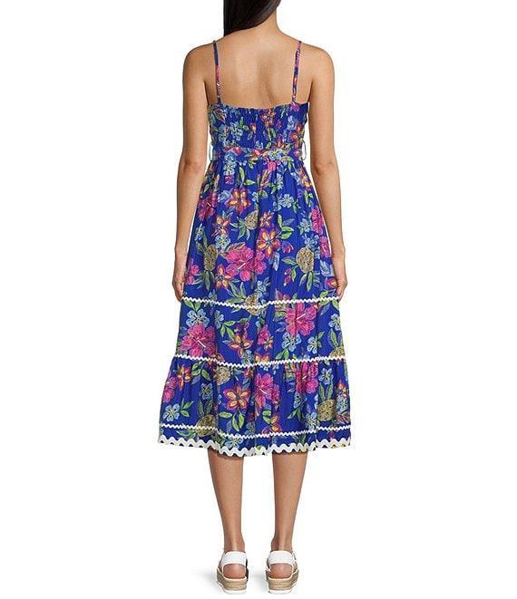 TCEC Floral Print Ric Rac Trim Square Neck Spaghetti Strap Midi Dress Product Image