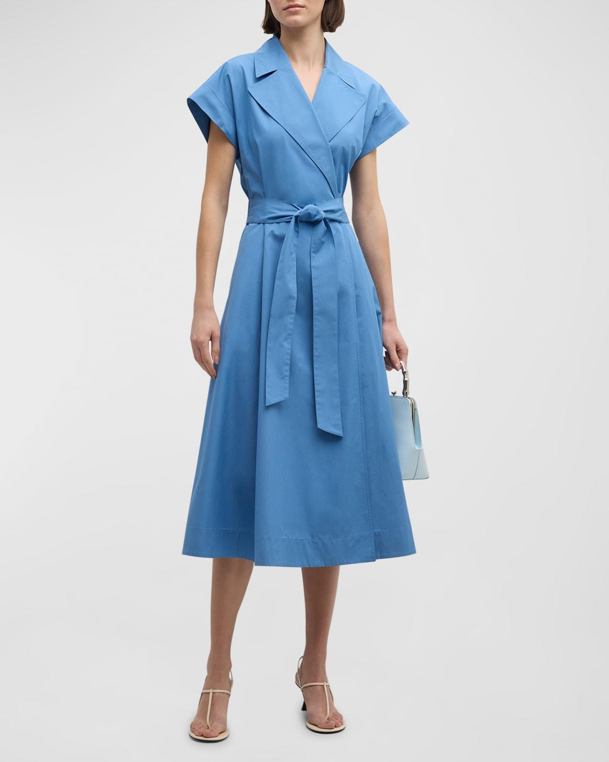 Belted Organic Cotton Poplin Midi Wrap Dress Product Image