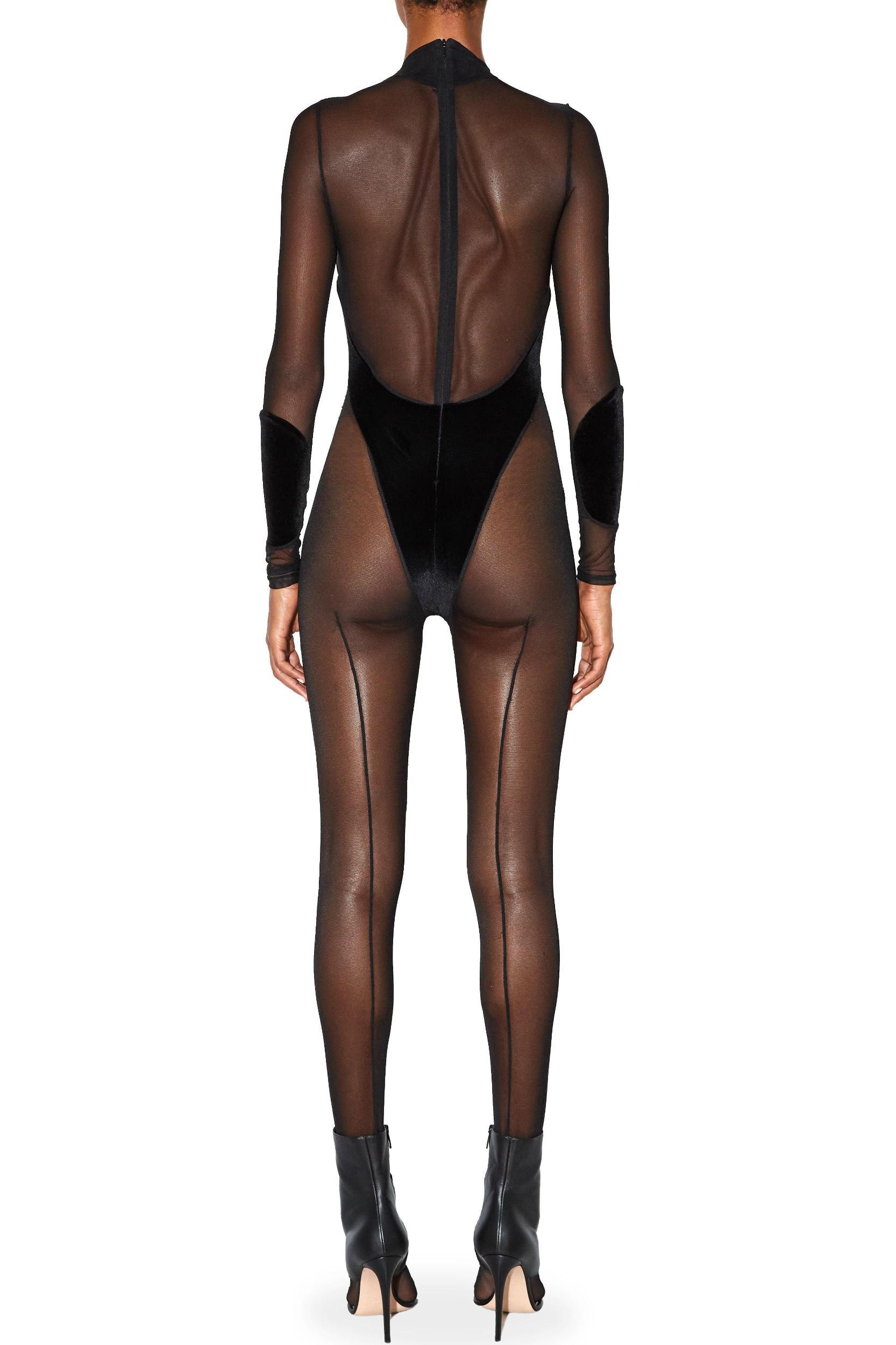 Cutout Mesh and Velvet Catsuit Product Image