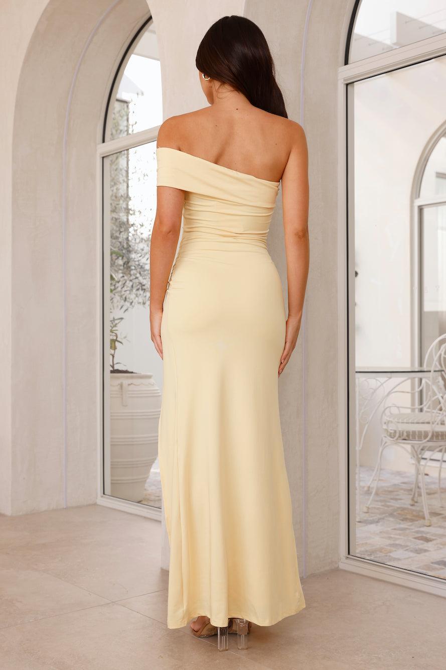 Lavish Luxe Off Shoulder Maxi Dress Yellow Product Image