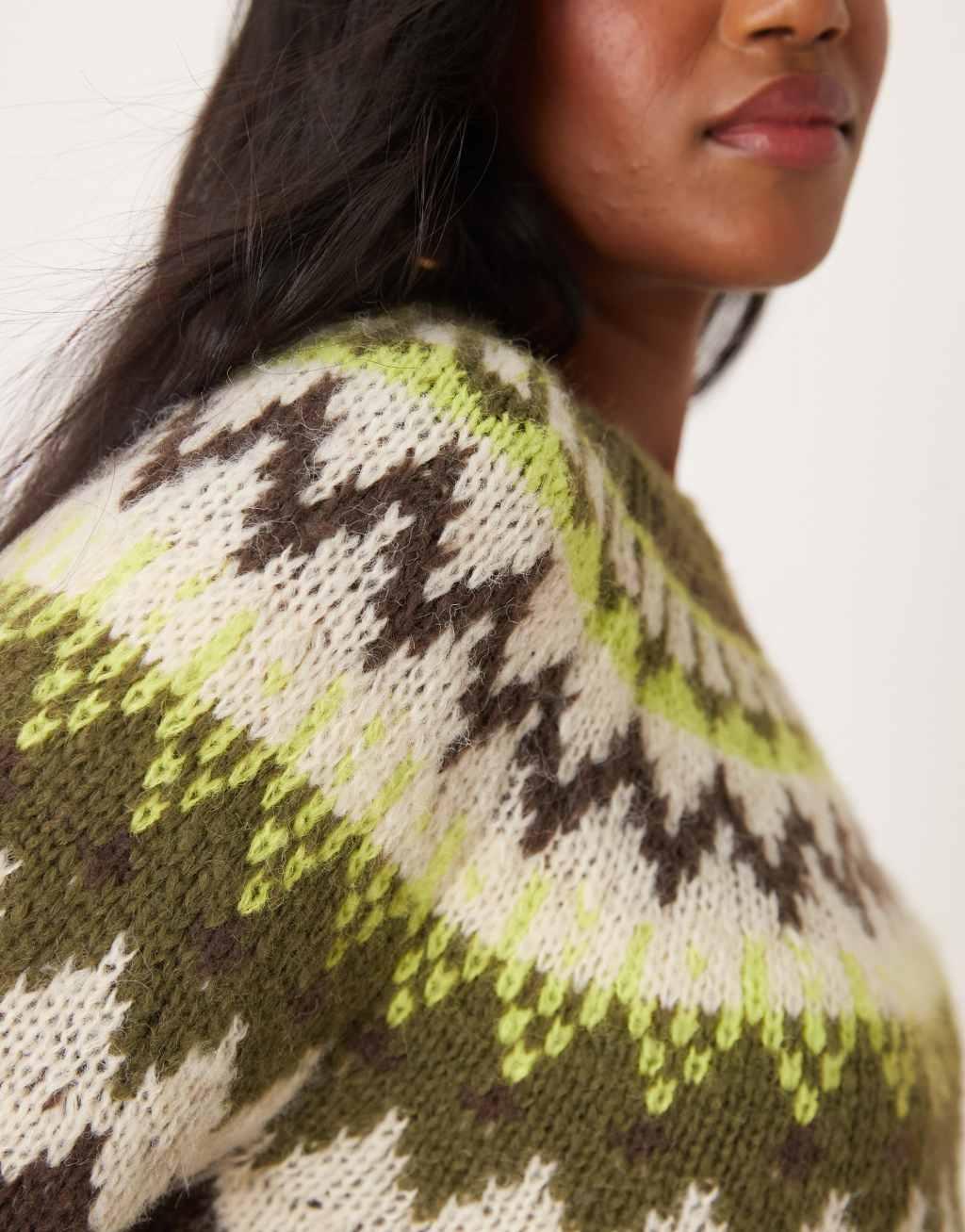 JDY fair isle knitted sweater in green Product Image