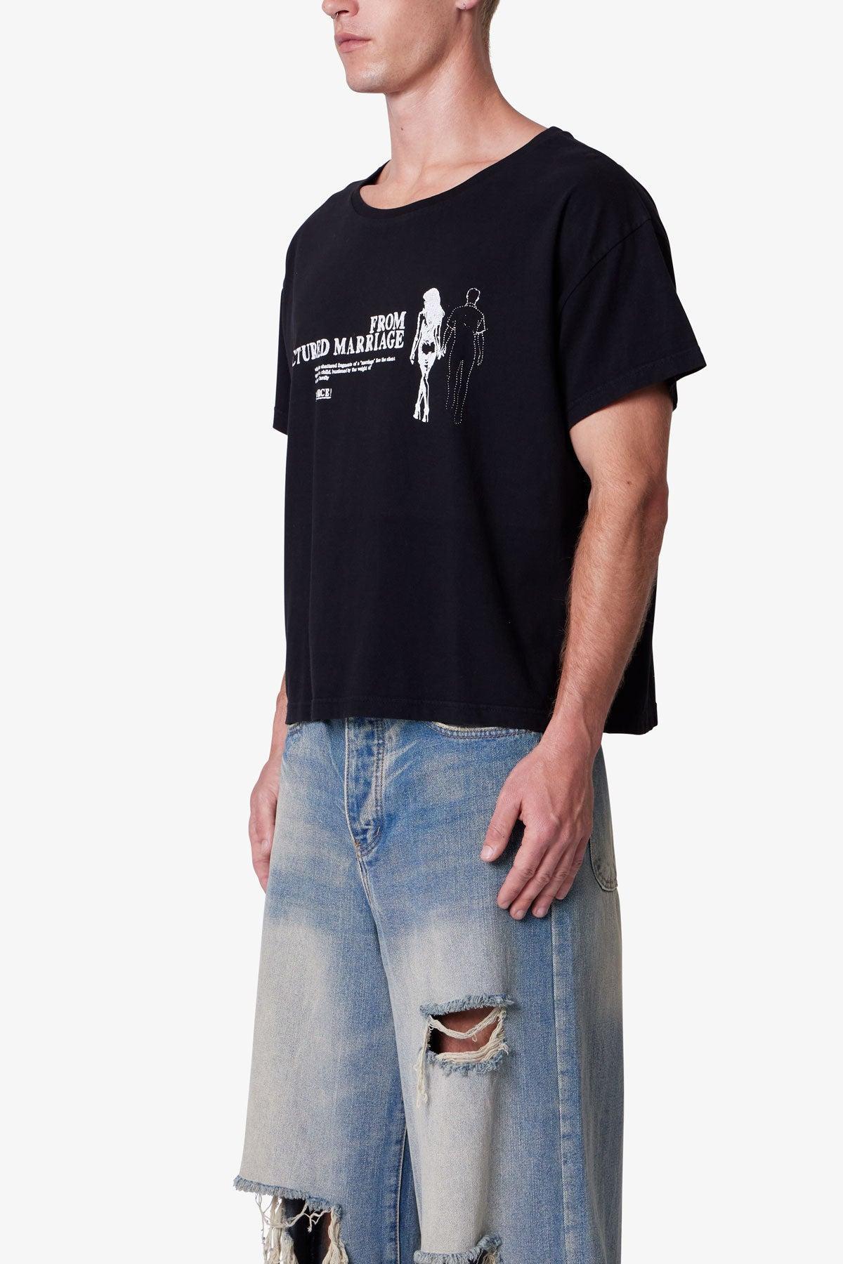 Distressed Wide Neck Tee - Washed Black Product Image