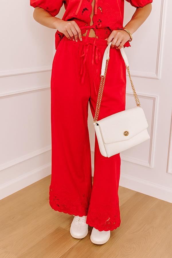 Vineyard Villa High Waist Embroidered Pants in Red Product Image